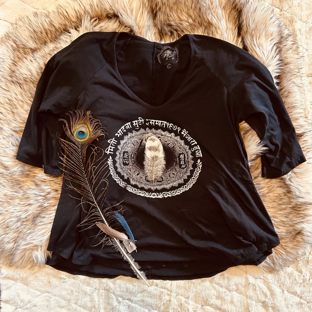 Black Hippie Tee with Sanskrit Prayer